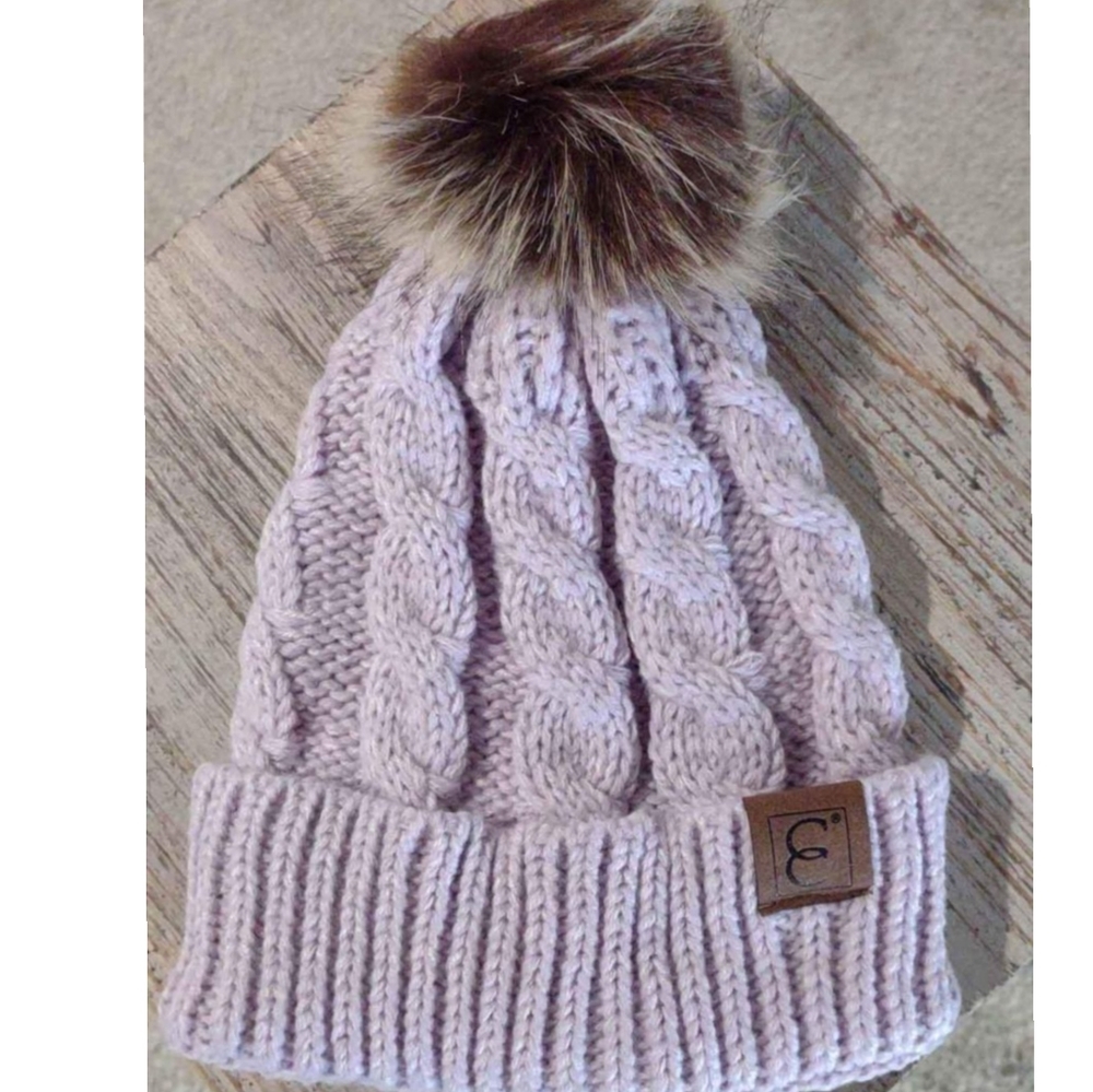 Lilac Cable Knit Pom Pom Beanie 🆕